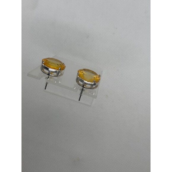 Yellow Gemstone Post Earrings With Silver Tone Setting - Picture 5 of 7